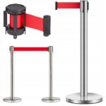 Silver barrier post with red tape 200 cm